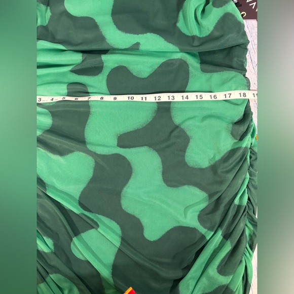 NWT Ava & Viv Green Geo Ruched Mesh Bodycon Vacation Casual Party Midi Dress 14W - Picture 11 of 13